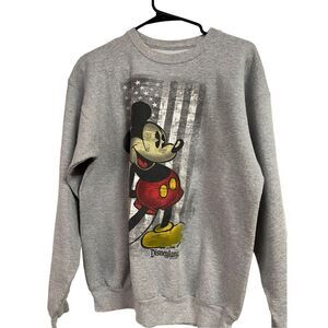 Disneyland By Hanes Womens Gray Mickey Mouse Print Long-Sleeve Sweater Medium